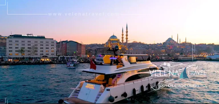 Bospphorus sunset cruise yacht, galata bridge and kabatas and yeni mosque